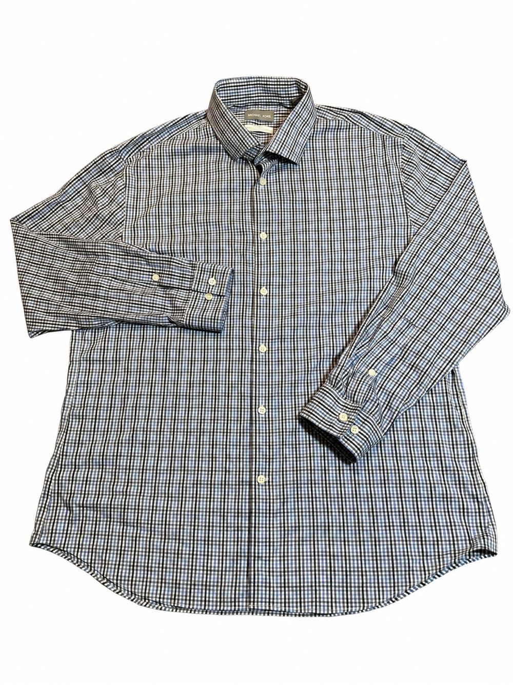 Michael Kors Men’s XL 17 32/33 Travel Stretch Slim Fit Blue Check Dress Shirt